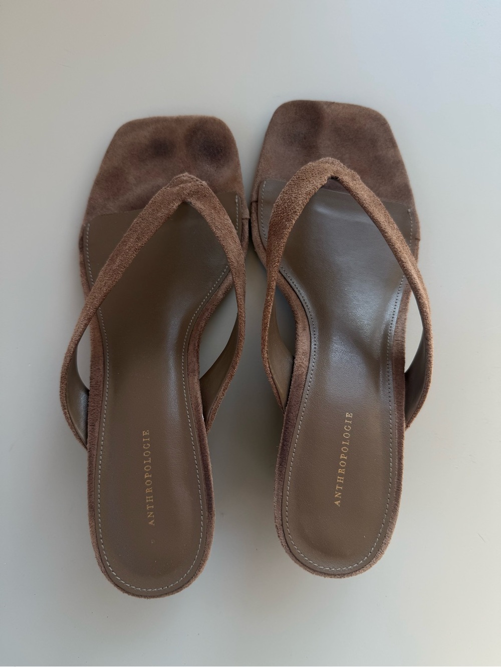 Anthropologie Taupe Suede Wedge Flip Flop Heels EU 39 US 8.5 - Picture 4 of 11